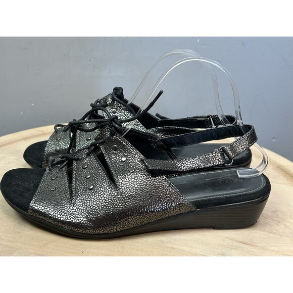 Catherine's Hazel Strappy Open Toe Sandals Womens 10W Black Metallic Studded - Picture 7 of 9